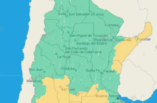 Hay alerta amarilla por tormentas para Corrientes y 8 provincias mas