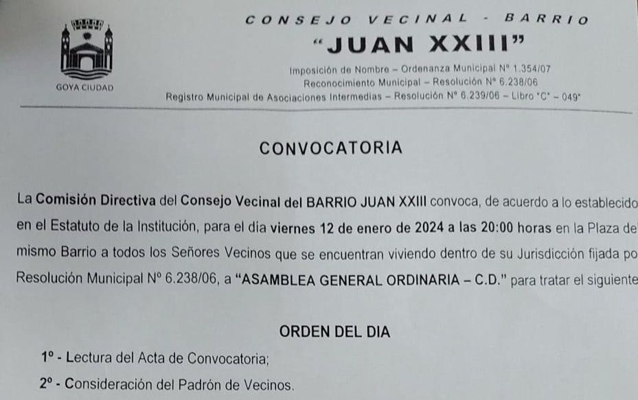 CONVOCATORIA BARRIO JUAN XXIII