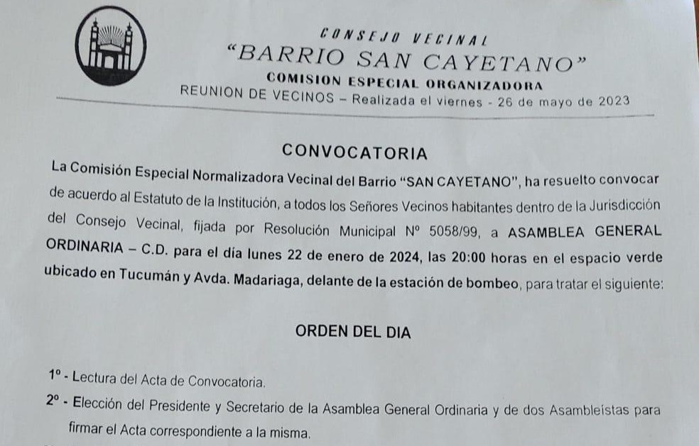 CONVOCATORIA BARRIO “SAN CAYETANO”