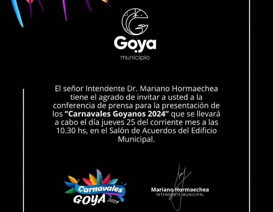Jueves a las 10,30 horas: CONFERENCIA DE PRENSA CARNAVALES GOYANOS 2024