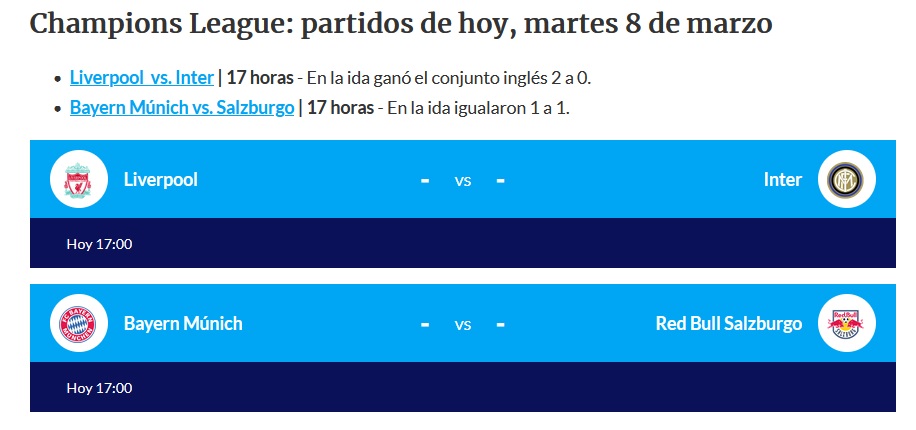 champios 8vos vuelta