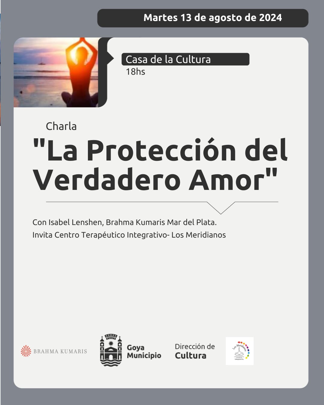  Este martes:  DICTARAN CHARLA: “LA PROTECCIÓN DEL VERDADERO AMOR”