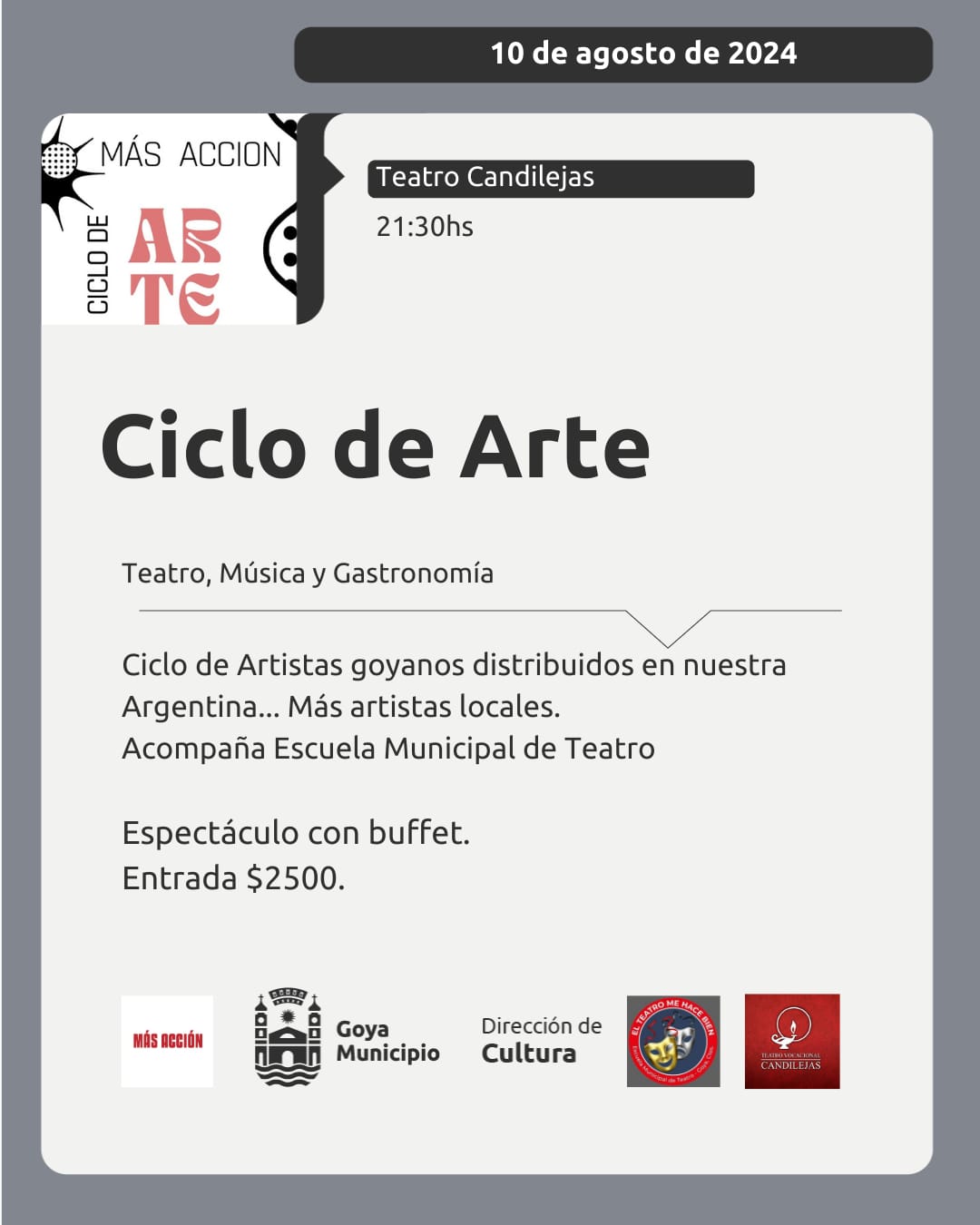 Teatro, música y gastronomía en Candilejas: JACINTA OSELLA Y COLECTIVO ARTISTICO PRESENTARAN OBRAS CORTAS DE TEATRO , ARTE Y MUSICA EN VIVO