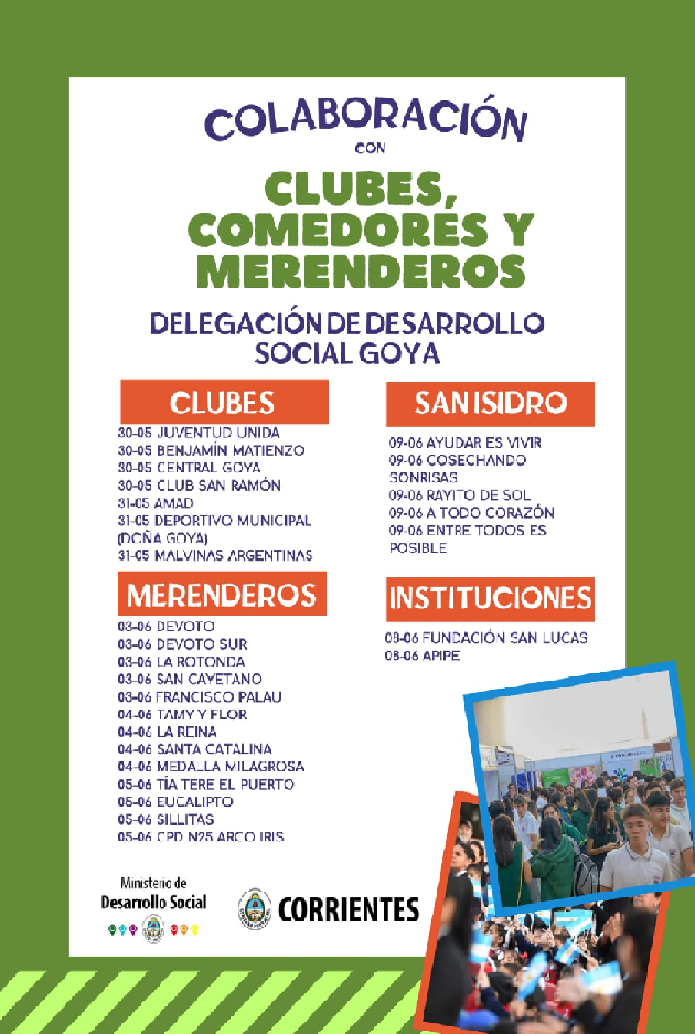 COLABORACION CON CLUBES, COMEDORES Y MERENDEROS.