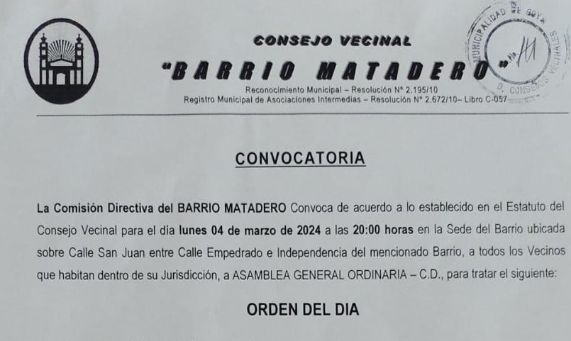 CONVOCATORIA BARRIO MATADERO