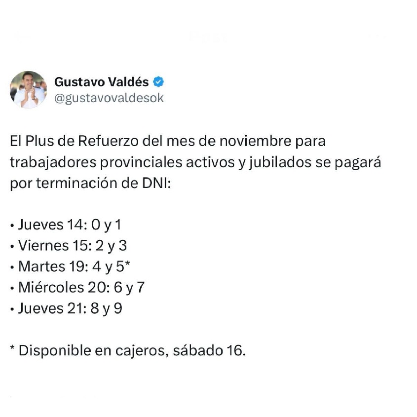 Plus de refuerzo de noviembre: Valdés comunicó que el pago comienza este jueves 14.