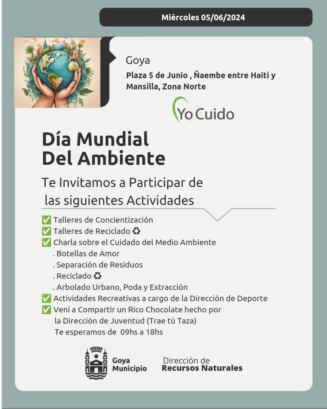 . YO CUIDO  LA MUNICIPALIDAD CELEBRARA EL 5 DE JUNIO DÍA MUNDIAL DEL AMBIENTE
