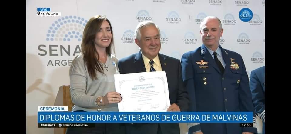 RUBÉN GUSTAVO ZINI  RECIBIÓ EL DIPLOMA DE HONOR DEL SENADO DE LA NACIÓN COMO VETERANO DE LA GUERRA DE MALVINAS