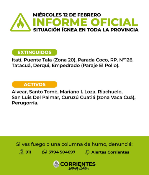 Incendios en Corrientes: este miércoles se registraron 14 focos ígneos