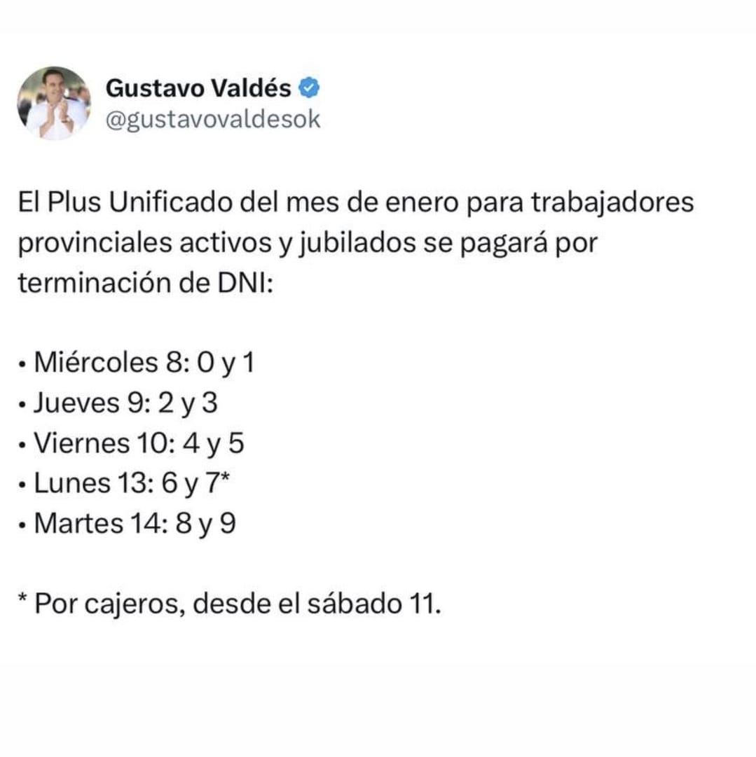 Valdés anunció cronograma de Plus Unificado de enero