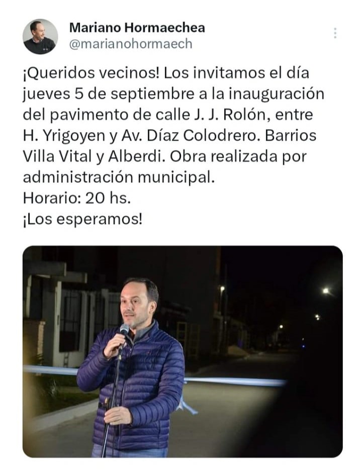 MUNICIPIO INVITA A INAUGURACIÓN DE OBRA DE PAVIMENTO EN CALLE J.J. ROLÓN AL SUR