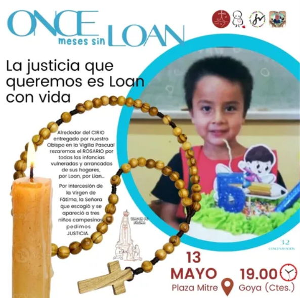 HOY: REZO DEL ROSARIO EN PLAZA MITRE AL CUMPLIRSE 11 MESES DE LA DESAPARICIÓN DE LOAN