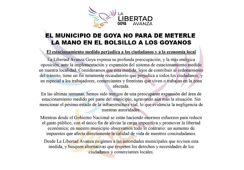 NO MÁS ESTACIONAMIENTO MEDIDO EN GOYA