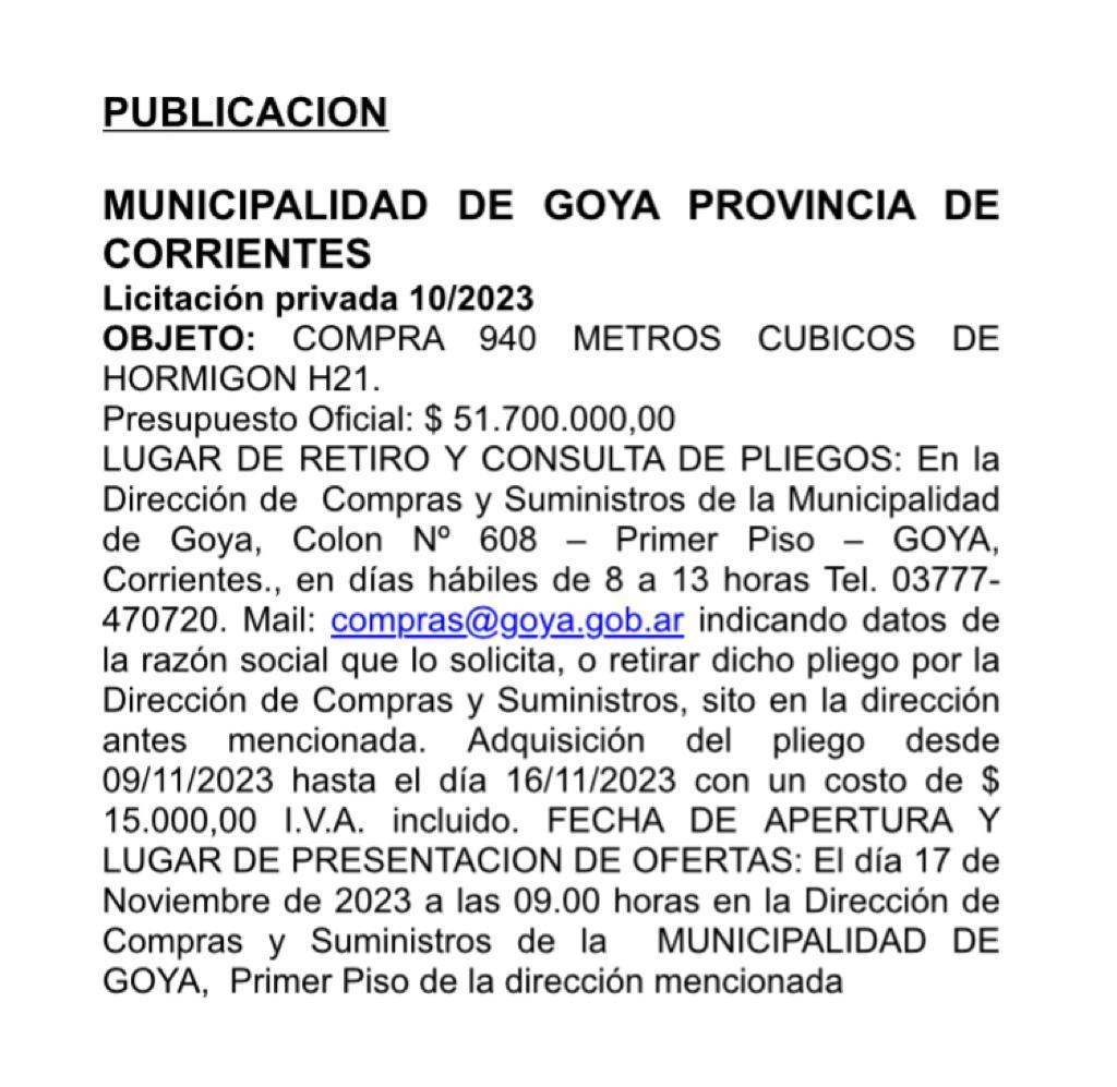 MUNICIPALIDAD DE GOYA PROVINCIA DE CORRIENTES