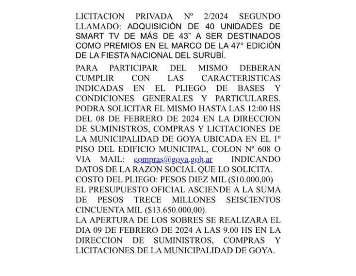 SEGUNDO LLAMADO LICITACIÓN PRIVADA