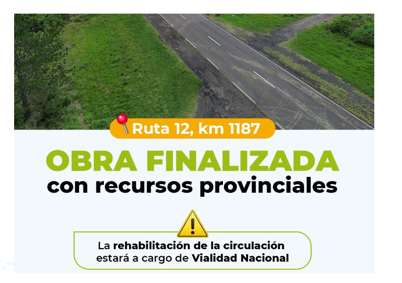 VIALIDAD PROVINCIAL FINALIZÓ LAS OBRAS EN LA RUTA NACIONAL N° 12, EN CERCANÍAS DE ITÁ IBATÉ