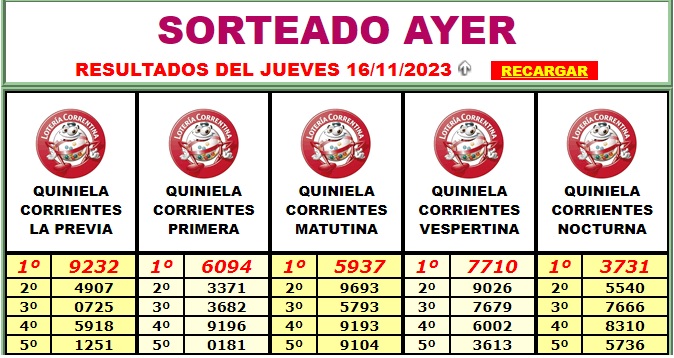 Extractos Lotería 16 de noviembre