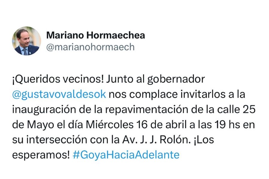 MARIANO HORMAECHEA JUNTO AL GOBERNADOR GUSTAVO VALDÉS INAUGURARÁN EL NUEVO PAVIMENTO DE CALLE 25 DE MAYO