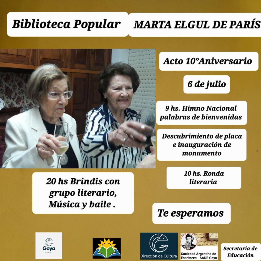 BIBLIOTECA POPULAR “MARTA ELGUL DE PARIS”: Se prepara para celebrar su 10º aniversario