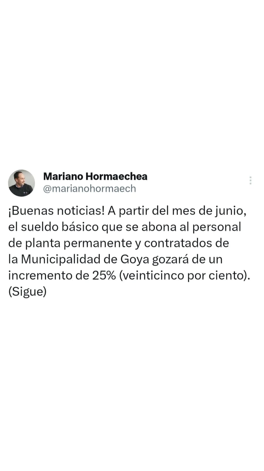 MUNICIPALIDAD DE GOYA PAGA PLUS MENSUAL, BONO POR DÍA DEL PADRE Y 25% DE AUMENTO EN EL BÁSICO