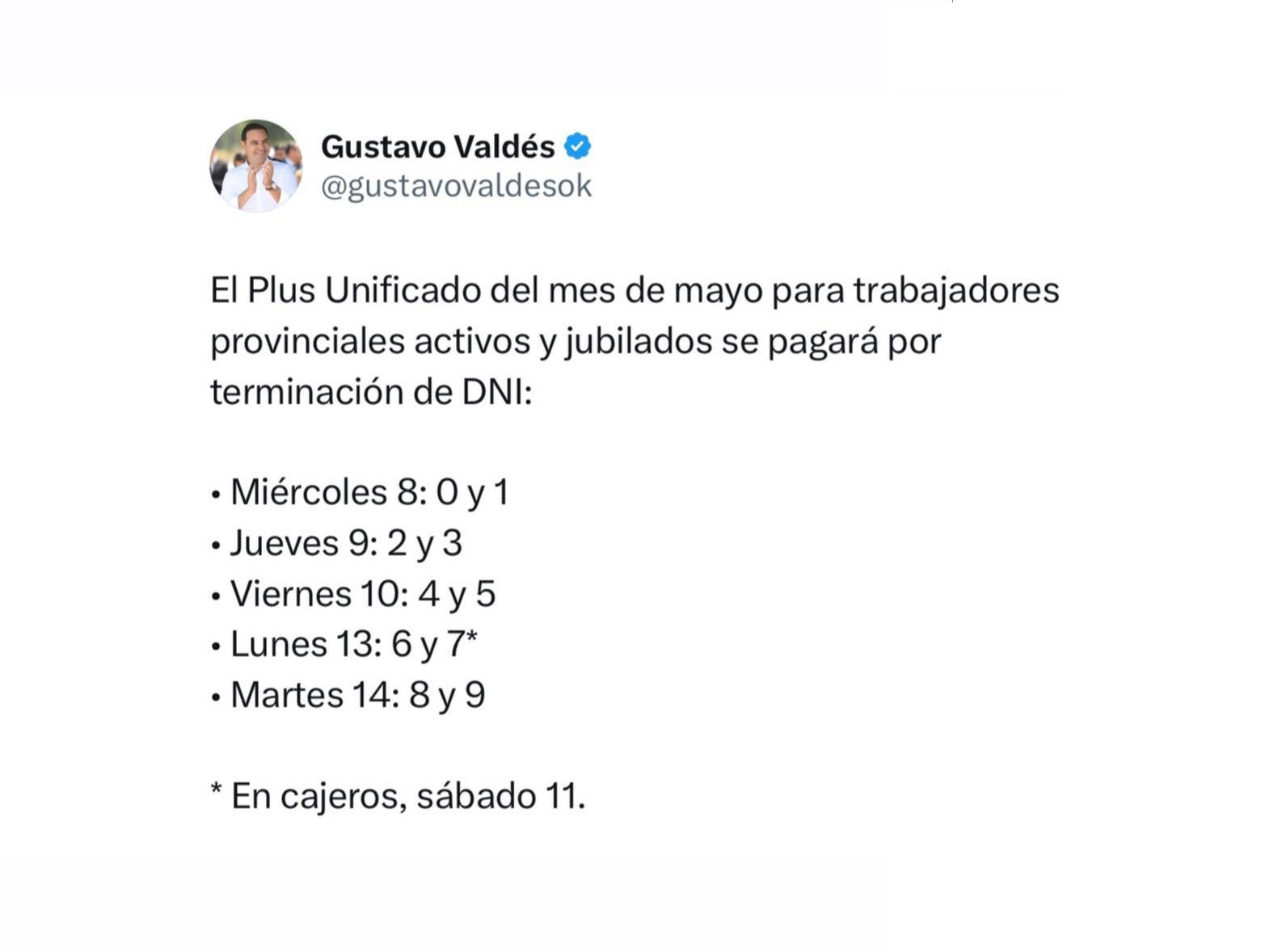 Plus Unificado: Valdés anuncia pago de mayo y Provincia vuelca más de $2.700 millones al mercado local