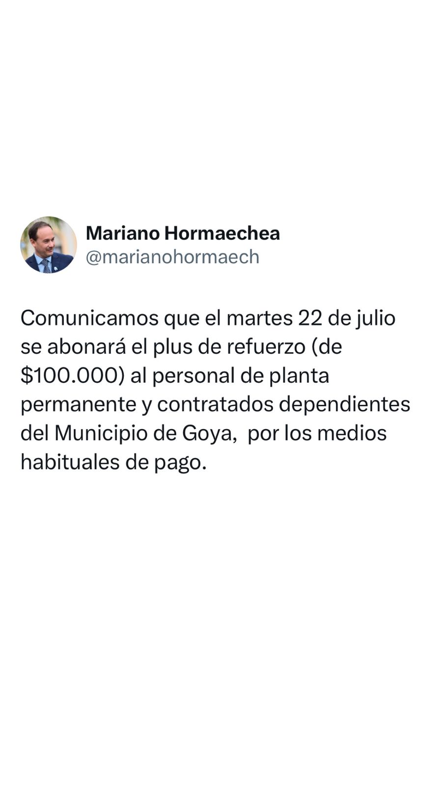 LA MUNICIPALIDAD DE GOYA ABONARÁ EL PLUS DE REFUERZO PARA CONTRATADOS Y PLANTA PERMANENTE