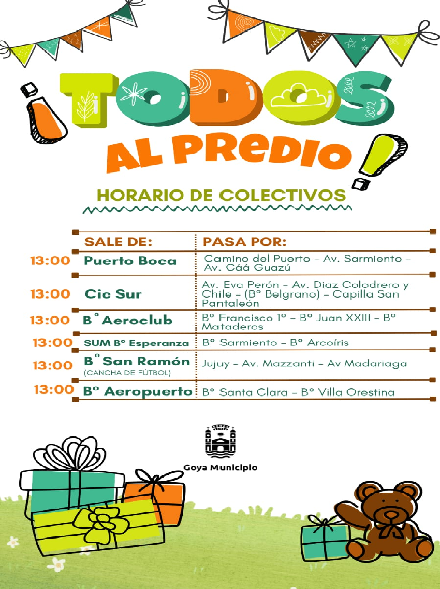 Todos al Predio Costa Surubí: HORARIOS Y RECORRIDOS DE COLECTIVOS PARA EL FESTEJO DEL “MES DE LA NIÑEZ”.