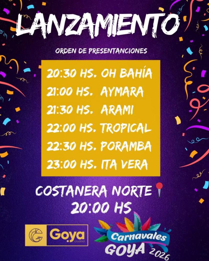 HOY EN PLAYA EL INGA: PRESENTACIÓN DE LOS CARNAVALES GOYANOS 2026