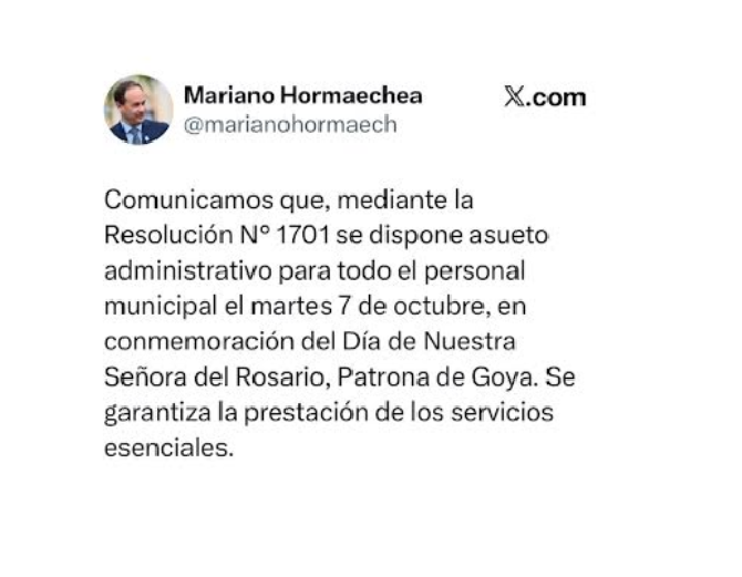 INTENDENTE HORMAECHEA ANUNCIÓ ASUETO ADMINISTRATIVO CON MOTIVO DEL DÍA DE LA FIESTA PATRONAL