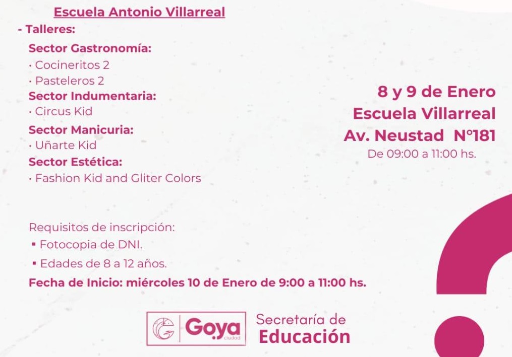 ABREN INSCRIPCIONES EN ESCUELAS MUNICIPALES: ANTONIO VILLARREAL Y NUESTRA SEÑORA DE ITATÍ