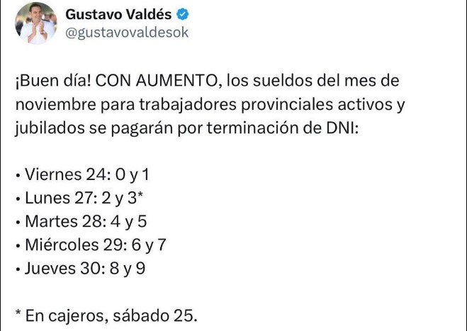 El Gobernador informó cronograma de pago con aumento