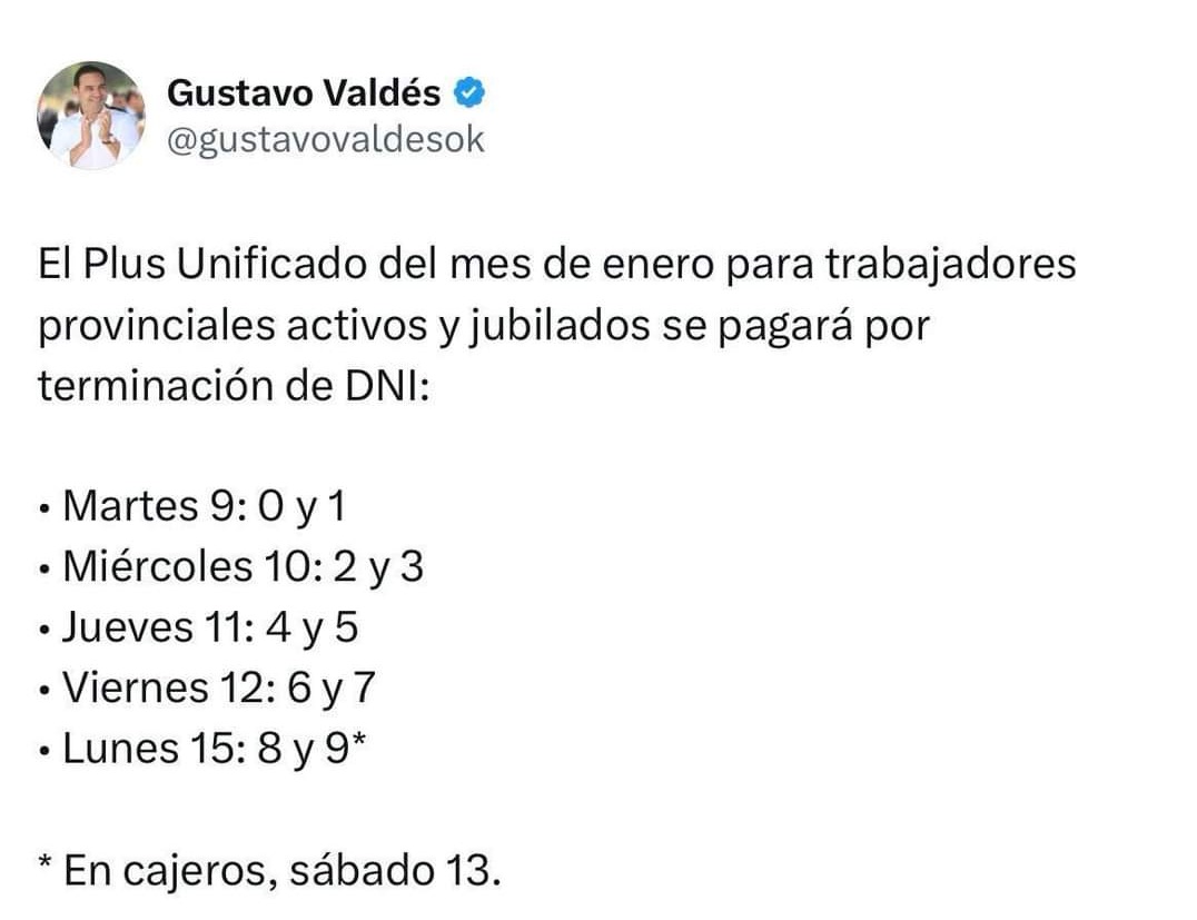 Plus Unificado: Valdés anuncia pago de enero y Provincia vuelca cerca de $2.300 millones al mercado local